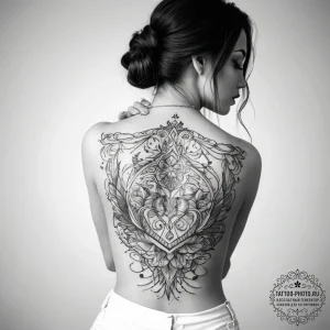 Tattoo sketch sensual back with a quote - эскиз тату (№1758070589_0, 17.09.2025 00:56) — tattoo-photo.ru