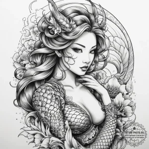 Tattoo sketch mermaid tattoo, tattoo drawing... - эскиз тату (№1758072169_0, 17.09.2025 01:22) — tattoo-photo.ru