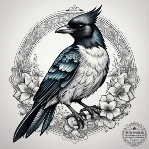 Tattoo sketch magpie, concept art for tattoo,... - эскиз тату (№1758078671_0, 17.09.2025 03:11) — tattoo-photo.ru