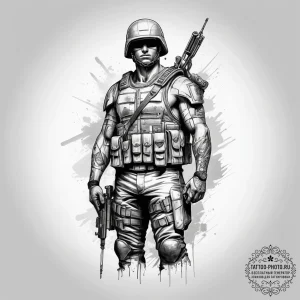 Tattoo sketch soldier with a needle, ink illu... - эскиз тату (№1758079266_0, 17.09.2025 03:21) — tattoo-photo.ru