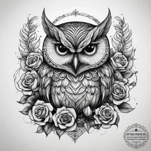 Tattoo sketch neo-traditional и dotwork сова,... - эскиз тату (№1758080634_0, 17.09.2025 03:43) — tattoo-photo.ru