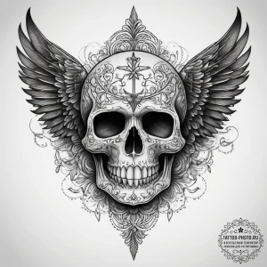Tattoo sketch goth skull with dark wings, tat... - эскиз тату (№1758083205_0, 17.09.2025 04:26) — tattoo-photo.ru