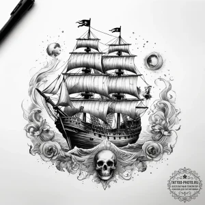 Tattoo sketch a pirate ship, tattoo flash she... - эскиз тату (№1758084976_0, 17.09.2025 04:56) — tattoo-photo.ru
