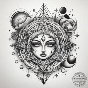 Tattoo sketch cosmic scene, concept art for t... - эскиз тату (№1758085375_0, 17.09.2025 05:02) — tattoo-photo.ru