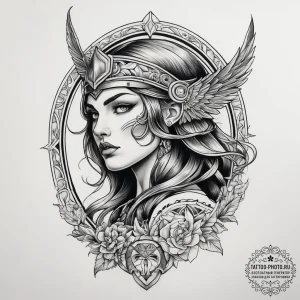 Tattoo sketch valkyrie spear, tattoo flash sh... - эскиз тату (№1758086351_0, 17.09.2025 05:19) — tattoo-photo.ru