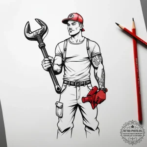Tattoo sketch plumber a person with a wrench,... - эскиз тату (№1758086737_0, 17.09.2025 05:25) — tattoo-photo.ru