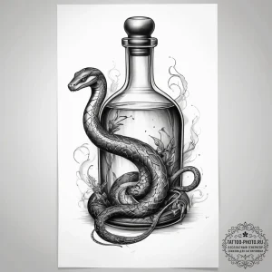 Tattoo sketch magic potion bottle with a snak... - эскиз тату (№1758088127_0, 17.09.2025 05:48) — tattoo-photo.ru