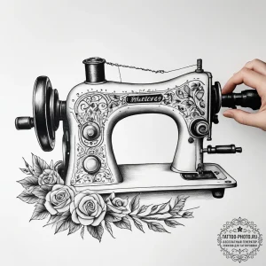 Tattoo sketch sewing a sewing machine - эскиз тату (№1758089291_0, 17.09.2025 06:08) — tattoo-photo.ru