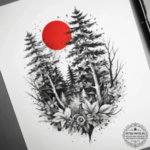 Trees & foliage, tattoo line art, on a clean... - эскиз тату (№1758098198_0, 17.09.2025 08:36) — tattoo-photo.ru