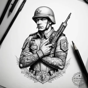 Tattoo sketch soldier with a book, tattoo ske... - эскиз тату (№1758099172_0, 17.09.2025 08:52) — tattoo-photo.ru