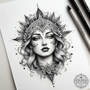 Tattoo sketch divine being, ink illustration... - эскиз тату (№1758102579_0, 17.09.2025 09:49) — tattoo-photo.ru