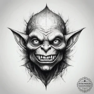 Tattoo sketch goblin, tattoo line art, on a c... - эскиз тату (№1758104364_0, 17.09.2025 10:19) — tattoo-photo.ru