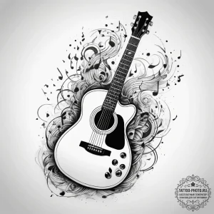 Tattoo sketch musician guitar and musical not... - эскиз тату (№1758107001_0, 17.09.2025 11:03) — tattoo-photo.ru