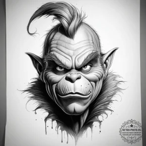 Tattoo sketch the grinch with a horn, tattoo... - эскиз тату (№1758107409_0, 17.09.2025 11:10) — tattoo-photo.ru