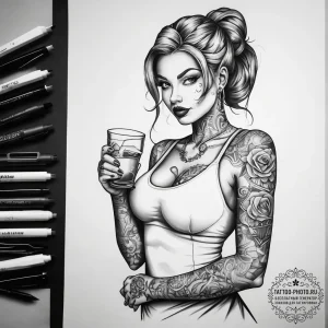 Tattoo sketch bartender a person with a glass... - эскиз тату (№1758109771_0, 17.09.2025 11:49) — tattoo-photo.ru