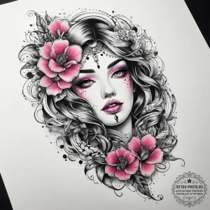 Tattoo sketch pink, concept art for tattoo, s... - эскиз тату (№1758119450_0, 17.09.2025 14:30) — tattoo-photo.ru