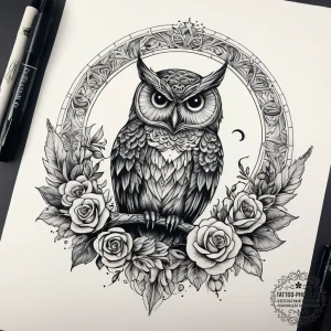 Tattoo sketch crescent moon with an owl, tatt... - эскиз тату (№1758119644_0, 17.09.2025 14:34) — tattoo-photo.ru