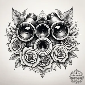 Tattoo sketch binoculars with a view, tattoo... - эскиз тату (№1758122749_0, 17.09.2025 15:25) — tattoo-photo.ru