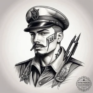 Tattoo sketch soldier with a pen, ink illustr... - эскиз тату (№1758123721_0, 17.09.2025 15:42) — tattoo-photo.ru
