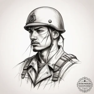 Tattoo sketch soldier with a thread, ink illu... - эскиз тату (№1758124501_0, 17.09.2025 15:55) — tattoo-photo.ru