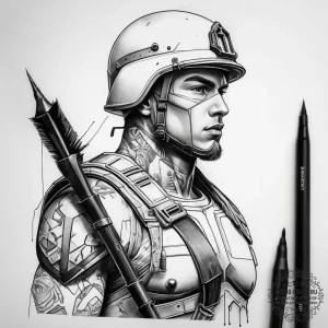 Tattoo sketch soldier with a brush, tattoo sk... - эскиз тату (№1758125680_0, 17.09.2025 16:14) — tattoo-photo.ru