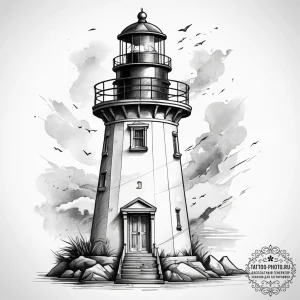 Tattoo sketch lighthouse, ink illustration fo... - эскиз тату (№1758129308_0, 17.09.2025 17:15) — tattoo-photo.ru