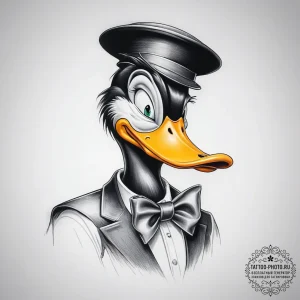 Tattoo sketch daffy duck portrait - эскиз тату (№1758132507_0, 17.09.2025 18:08) — tattoo-photo.ru