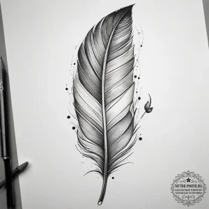 Tattoo sketch feather with a bird, artistic t... - эскиз тату (№1758134120_0, 17.09.2025 18:35) — tattoo-photo.ru