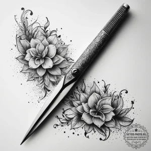 Tattoo sketch scissors with a comb, ink illus... - эскиз тату (№1758135385_0, 17.09.2025 18:56) — tattoo-photo.ru