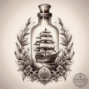 Tattoo sketch a ship in a bottle, concept art... - эскиз тату (№1758136001_0, 17.09.2025 19:06) — tattoo-photo.ru