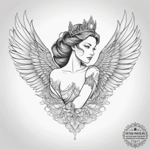 Tattoo sketch the swan princess with a wing,... - эскиз тату (№1758136391_0, 17.09.2025 19:13) — tattoo-photo.ru