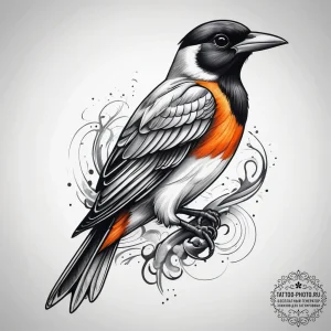 Tattoo sketch oriole, ink illustration for ta... - эскиз тату (№1758136788_0, 17.09.2025 19:19) — tattoo-photo.ru