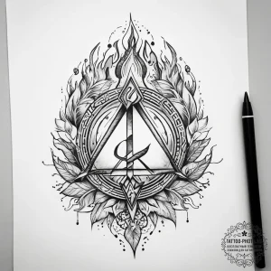 Tattoo sketch kaunan rune with a flame, tatto... - эскиз тату (№1758137591_0, 17.09.2025 19:33) — tattoo-photo.ru