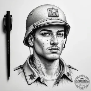Tattoo sketch soldier with a paper, tattoo li... - эскиз тату (№1758140787_0, 17.09.2025 20:26) — tattoo-photo.ru