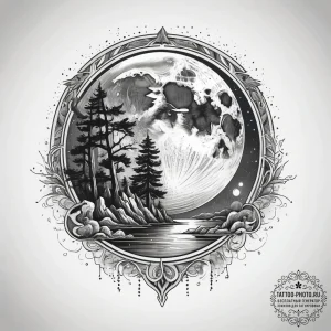 Tattoo sketch moon reflected in water, artist... - эскиз тату (№1758143801_0, 17.09.2025 21:16) — tattoo-photo.ru