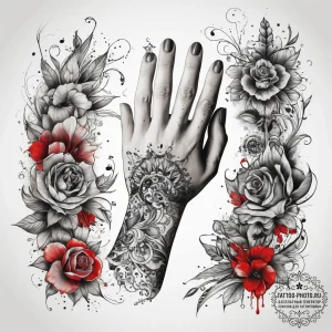 Tattoo sketch hands with a scroll, tattoo fla... - эскиз тату (№1758144212_0, 17.09.2025 21:23) — tattoo-photo.ru