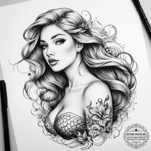 Tattoo sketch mermaid - эскиз тату (№1758146300_0, 17.09.2025 21:58) — tattoo-photo.ru