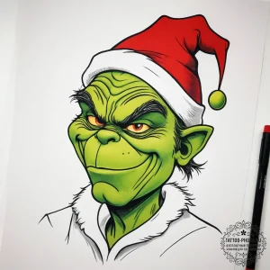 Tattoo sketch the grinch with a foot, tattoo... - эскиз тату (№1758148130_0, 17.09.2025 22:28) — tattoo-photo.ru
