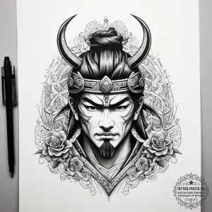 Tattoo sketch узор в виде самурая, ink illust... - эскиз тату (№1758148924_0, 17.09.2025 22:42) — tattoo-photo.ru