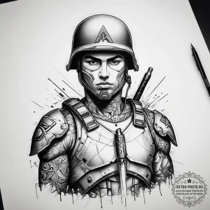Tattoo sketch soldier with a pen, tattoo line... - эскиз тату (№1758149897_0, 17.09.2025 22:58) — tattoo-photo.ru