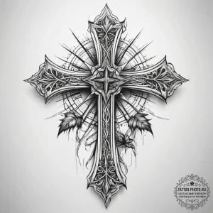 Tattoo sketch cross with thorns - эскиз тату (№1758151489_0, 17.09.2025 23:24) — tattoo-photo.ru