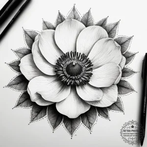 Tattoo sketch anemone flower, concept art for... - эскиз тату (№1758152293_0, 17.09.2025 23:38) — tattoo-photo.ru
