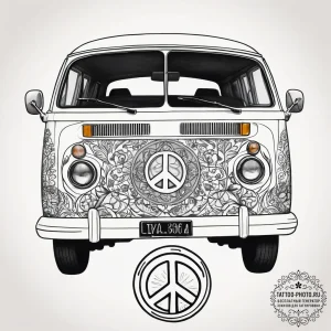 Tattoo sketch 1960s hippie van with a peace s... - эскиз тату (№1758154695_0, 18.09.2025 00:18) — tattoo-photo.ru