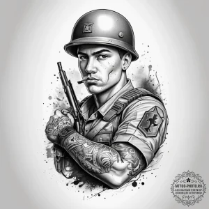 Tattoo sketch soldier with a letter, artistic... - эскиз тату (№1758156481_0, 18.09.2025 00:48) — tattoo-photo.ru