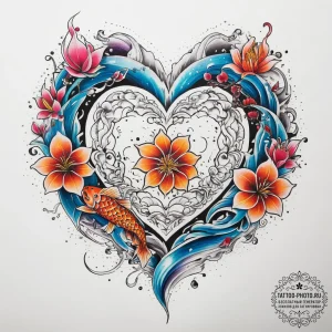 Tattoo sketch mended heart with a flower, tat... - эскиз тату (№1758157479_0, 18.09.2025 01:04) — tattoo-photo.ru