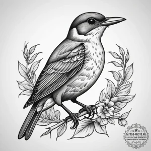 Tattoo sketch thrush, tattoo line art, on a c... - эскиз тату (№1758161850_0, 18.09.2025 02:17) — tattoo-photo.ru