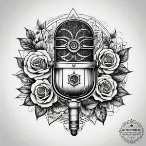 Tattoo sketch rockabilly microphone with a ro... - эскиз тату (№1758164639_0, 18.09.2025 03:03) — tattoo-photo.ru