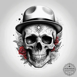 Tattoo sketch hat with a skull, tattoo line a... - эскиз тату (№1758165455_0, 18.09.2025 03:17) — tattoo-photo.ru