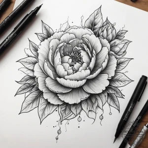Tattoo sketch peony with a quote, tattoo sket... - эскиз тату (№1758167852_0, 18.09.2025 03:57) — tattoo-photo.ru