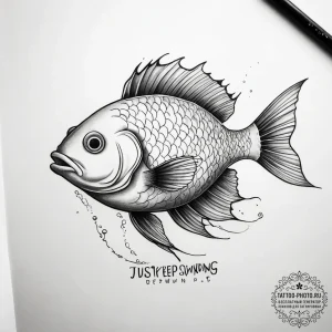 Tattoo sketch puns a fish that says "just kee... - эскиз тату (№1758171827_0, 18.09.2025 05:03) — tattoo-photo.ru
